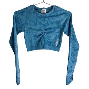 Gymshark Adapt Seamless Long Sleeve Blue Camo 2020 Crop Top Size Small